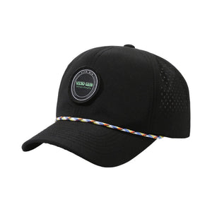 Custom Woven Patch Logo 6 Panel Unstructured Laser Perforated Rope Hat