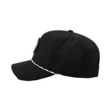 Custom Woven Patch Logo 6 Panel Unstructured Laser Perforated Rope Hat