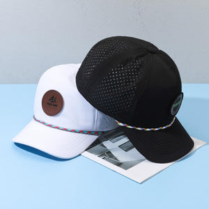 Custom Woven Patch Logo 6 Panel Unstructured Laser Perforated Rope Hat