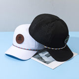 Custom Woven Patch Logo 6 Panel Unstructured Laser Perforated Rope Hat