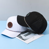 Custom Woven Patch Logo 6 Panel Unstructured Laser Perforated Rope Hat