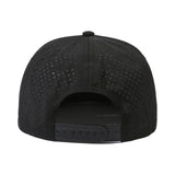6 Panel Flat Brim Laser Perforated Sport Cap With Custom Rubber Patch Logo