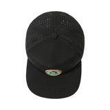 6 Panel Flat Brim Laser Perforated Sport Cap With Custom Rubber Patch Logo