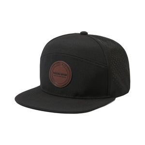 New Design Multi-panel Flat Brim Laser Perforated Sport Cap With Leather Patch Logo