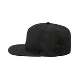 New Design Multi-panel Flat Brim Laser Perforated Sport Cap With Leather Patch Logo