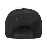 New Design Multi-panel Flat Brim Laser Perforated Sport Cap With Leather Patch Logo