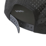 New Design Multi-panel Flat Brim Laser Perforated Sport Cap With Leather Patch Logo