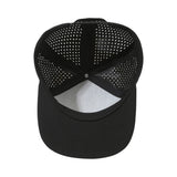 New Design Multi-panel Flat Brim Laser Perforated Sport Cap With Leather Patch Logo
