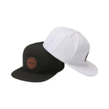 New Design Multi-panel Flat Brim Laser Perforated Sport Cap With Leather Patch Logo