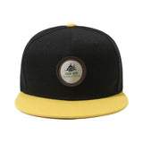 Two-tone Classical 6 Panel Flat Brim Snapback Cap With Custom Woven Patch